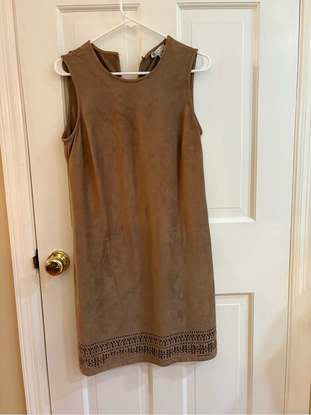 Lila Rose Taupe Laser-Cut Hem Sleeveless Shift Dress